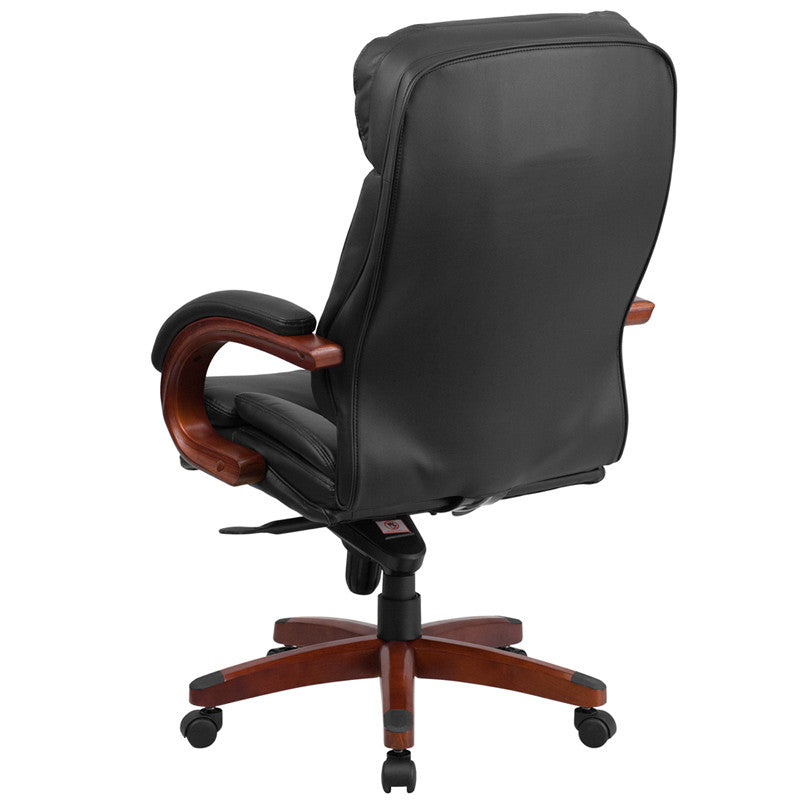 Flash Furniture High Back Black Leather Executive Swivel Office Chair With Synchro-Tilt Mechanism And Mahogany Wood Base | Office Chairs | Modishstore - 4