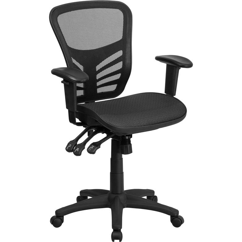 Mid-Back Transparent Black Mesh Multifunction Executive Swivel Ergonomic Office Chair With Adjustable Arms By Flash Furniture | Office Chairs | Modishstore - 1