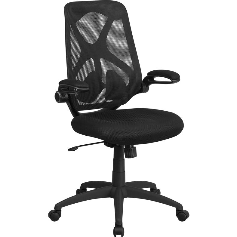High Back Black Mesh Executive Swivel Ergonomic Office Chair With Adjustable Lumbar, 2-Paddle Control And Flip-Up Arms By Flash Furniture | Office Chairs | Modishstore