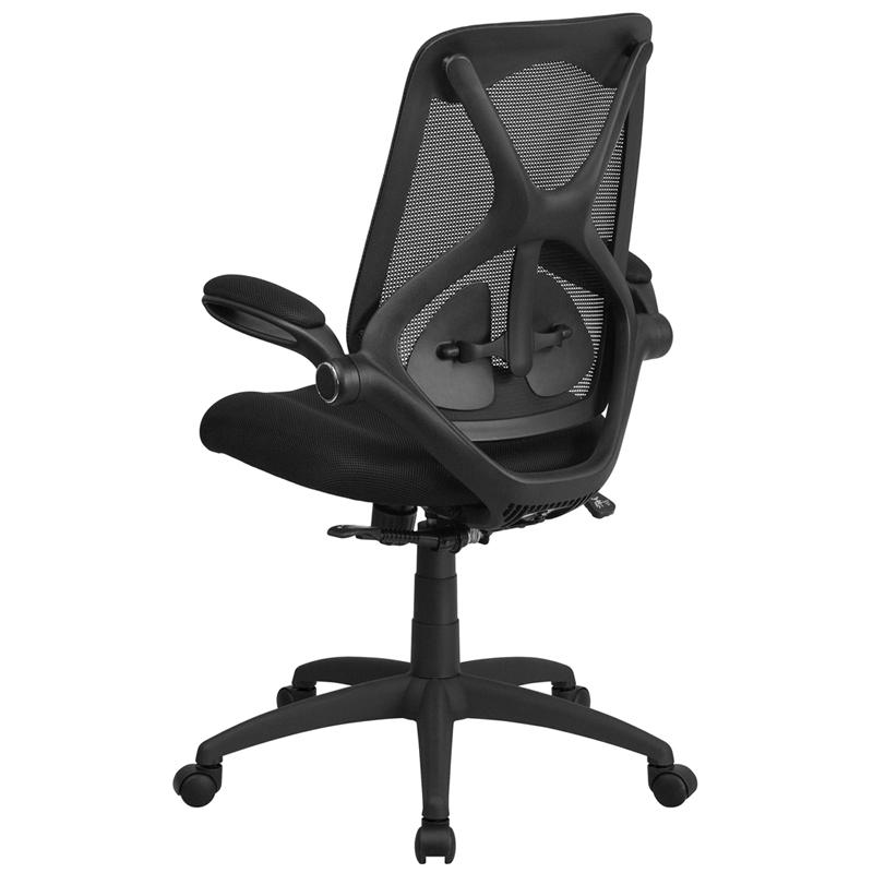 High Back Black Mesh Executive Swivel Ergonomic Office Chair With Adjustable Lumbar, 2-Paddle Control And Flip-Up Arms By Flash Furniture | Office Chairs | Modishstore - 3