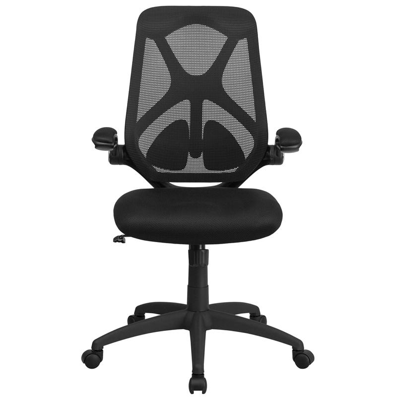 High Back Black Mesh Executive Swivel Ergonomic Office Chair With Adjustable Lumbar, 2-Paddle Control And Flip-Up Arms By Flash Furniture | Office Chairs | Modishstore - 4