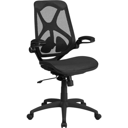 High Back Transparent Black Mesh Executive Ergonomic Office Chair With Adjustable Lumbar, 2-Paddle Control & Flip-Up Arms By Flash Furniture | Office Chairs | Modishstore - 1