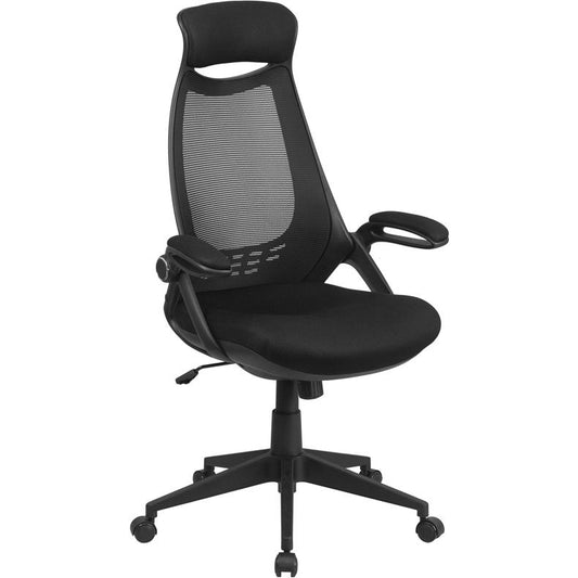 High Back Black Mesh Executive Swivel Office Chair With Flip-Up Arms By Flash Furniture | Office Chairs | Modishstore
