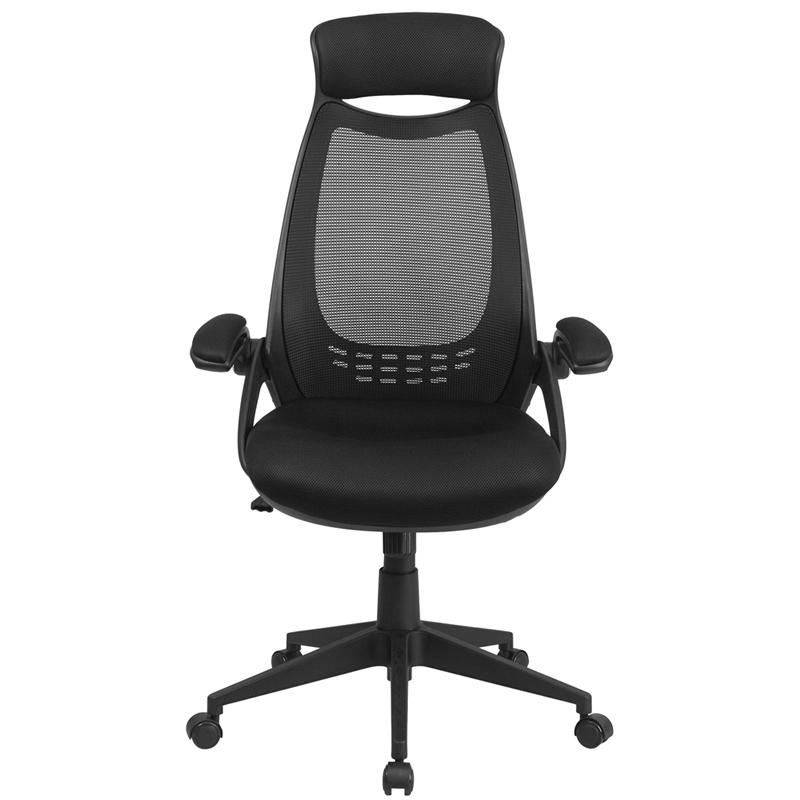High Back Black Mesh Executive Swivel Office Chair With Flip-Up Arms By Flash Furniture | Office Chairs | Modishstore - 4
