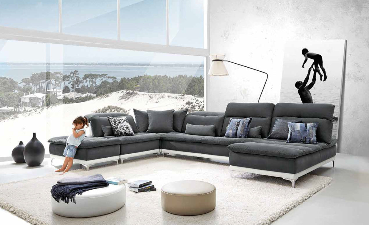 David Ferrari Horizon Modern Grey Fabric &amp; Leather Sectional Sofa | Modishstore | Sofas