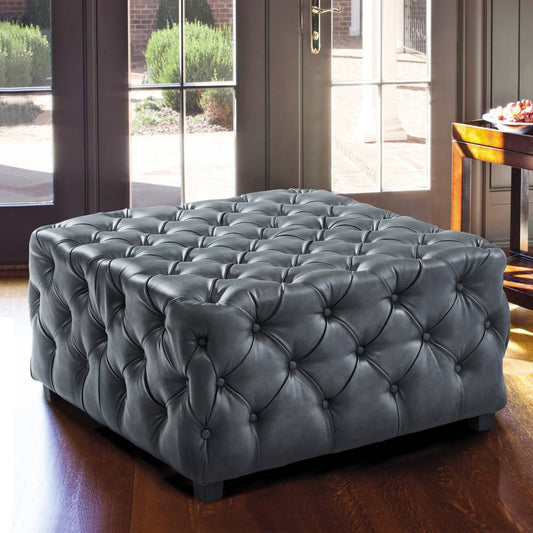 Taurus Contemporary Ottoman in Gray Faux Leather with Wood Legs By Armen Living | Ottomans | Modishstore