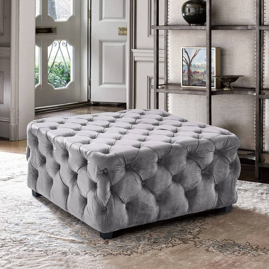 Taurus Contemporary Ottoman in Gray Velvet with Wood Legs By Armen Living | Ottomans | Modishstore