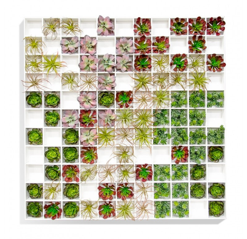 Green Wall, Pixelated Succulent, Satin White, 121 Compartments by Gold Leaf Design Group | Green Wall | Modishstore