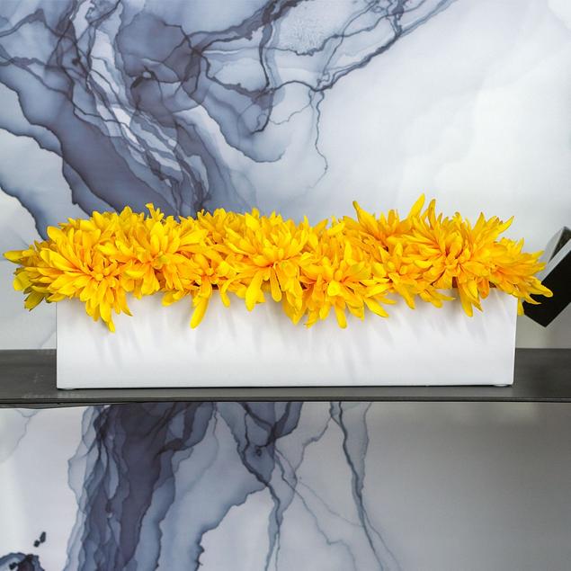 Yellow Mums in Linear Vase By Gold Leaf Design Group | Vases | Modishstore