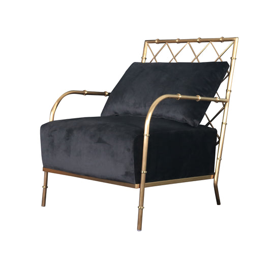 Divani Casa Ignacio - Glam Black Velvet & Gold Accent Chair | Modishstore | Lounge Chairs