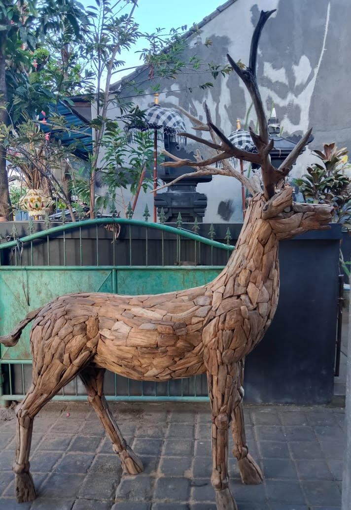 Driftwood Stag with Antlers Weatherproof Reclaimed Wood Garden Statue  from Artisan Living | Animals & Pets | Modishstore - 2