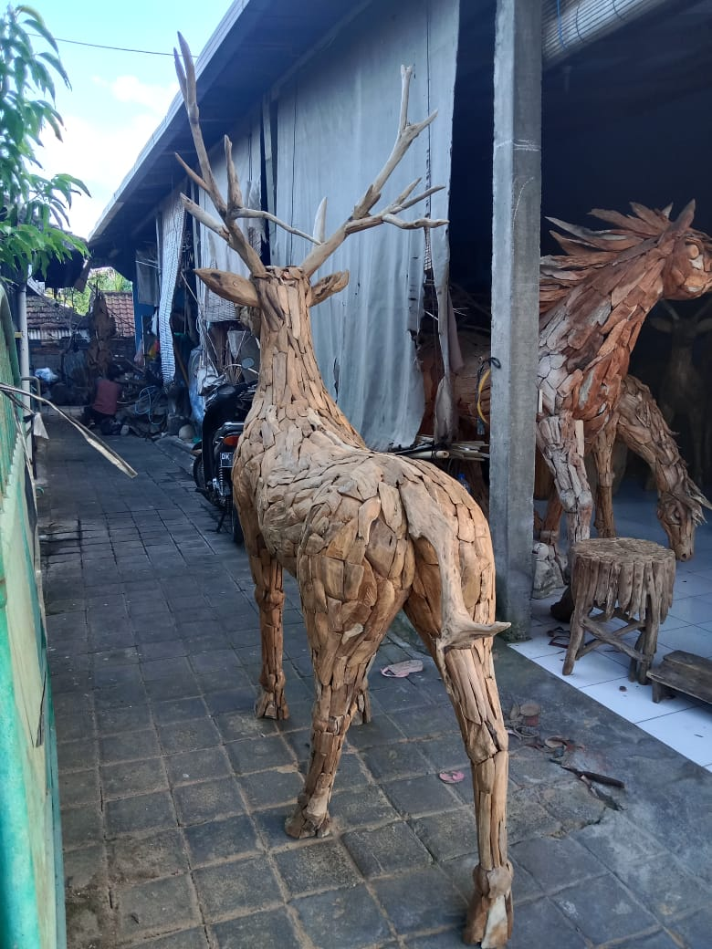 Driftwood Stag with Antlers| Large size Teak Root Sculpture| 6.5 Ft Height | Weatherproof Reclaimed Wood Garden Statue  from Artisan Living