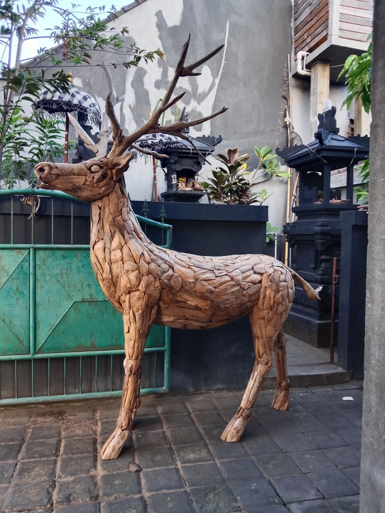 Driftwood Stag with Antlers Weatherproof Reclaimed Wood Garden Statue  from Artisan Living | Animals & Pets | Modishstore - 1