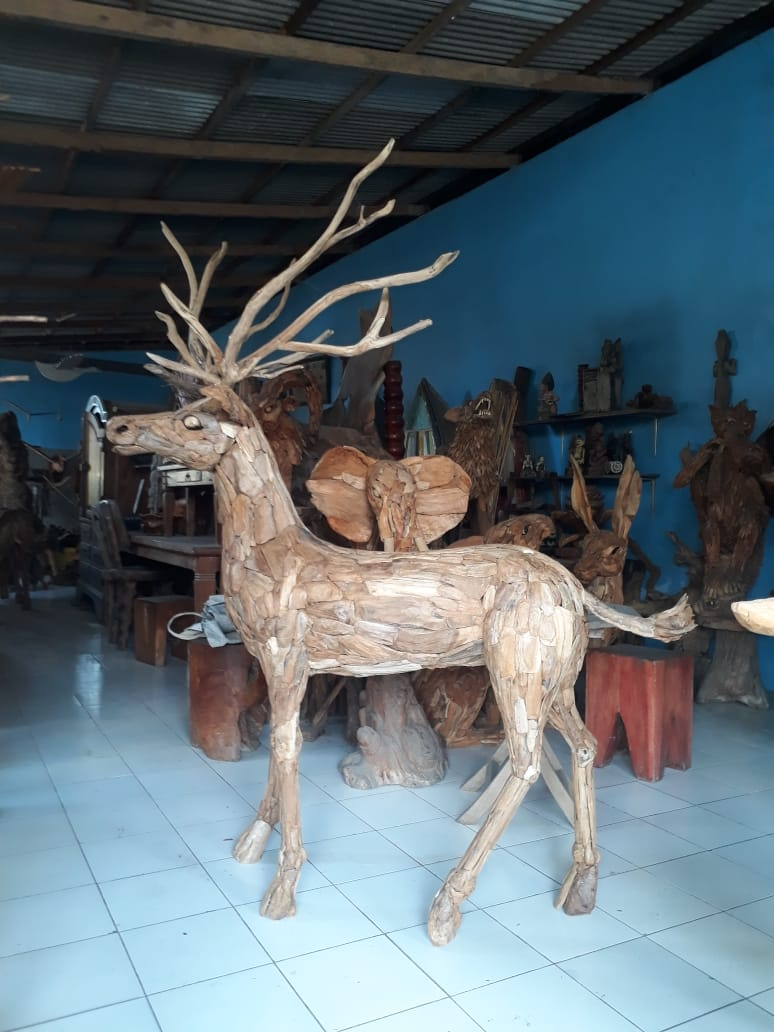 Driftwood Stag with Antlers Weatherproof Reclaimed Wood Garden Statue  from Artisan Living | Animals & Pets | Modishstore - 5
