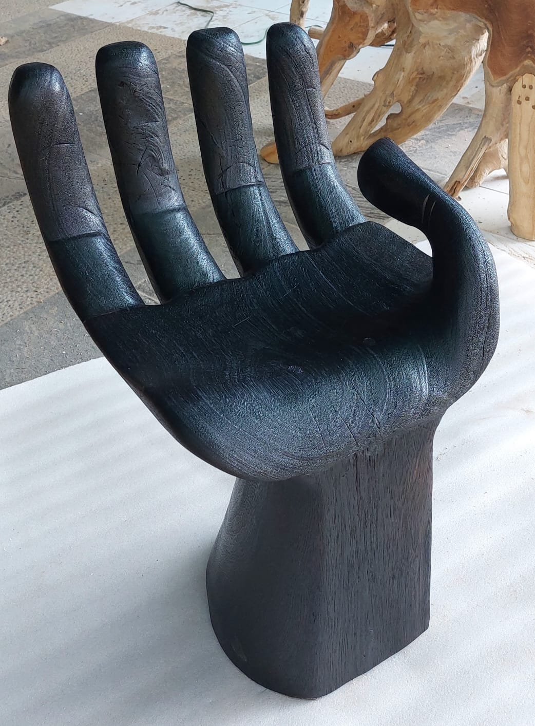 Black  Buddha Chair-Burnt Wood  Hand Shaped-Side Table /Occasional  Accent Chair | Accent Chairs | Modishstore-2