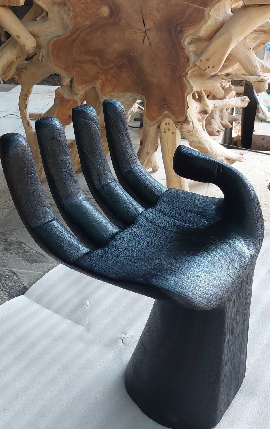 Black  Buddha Chair-Burnt Wood  Hand Shaped-Side Table /Occasional  Accent Chair | Accent Chairs | Modishstore-6
