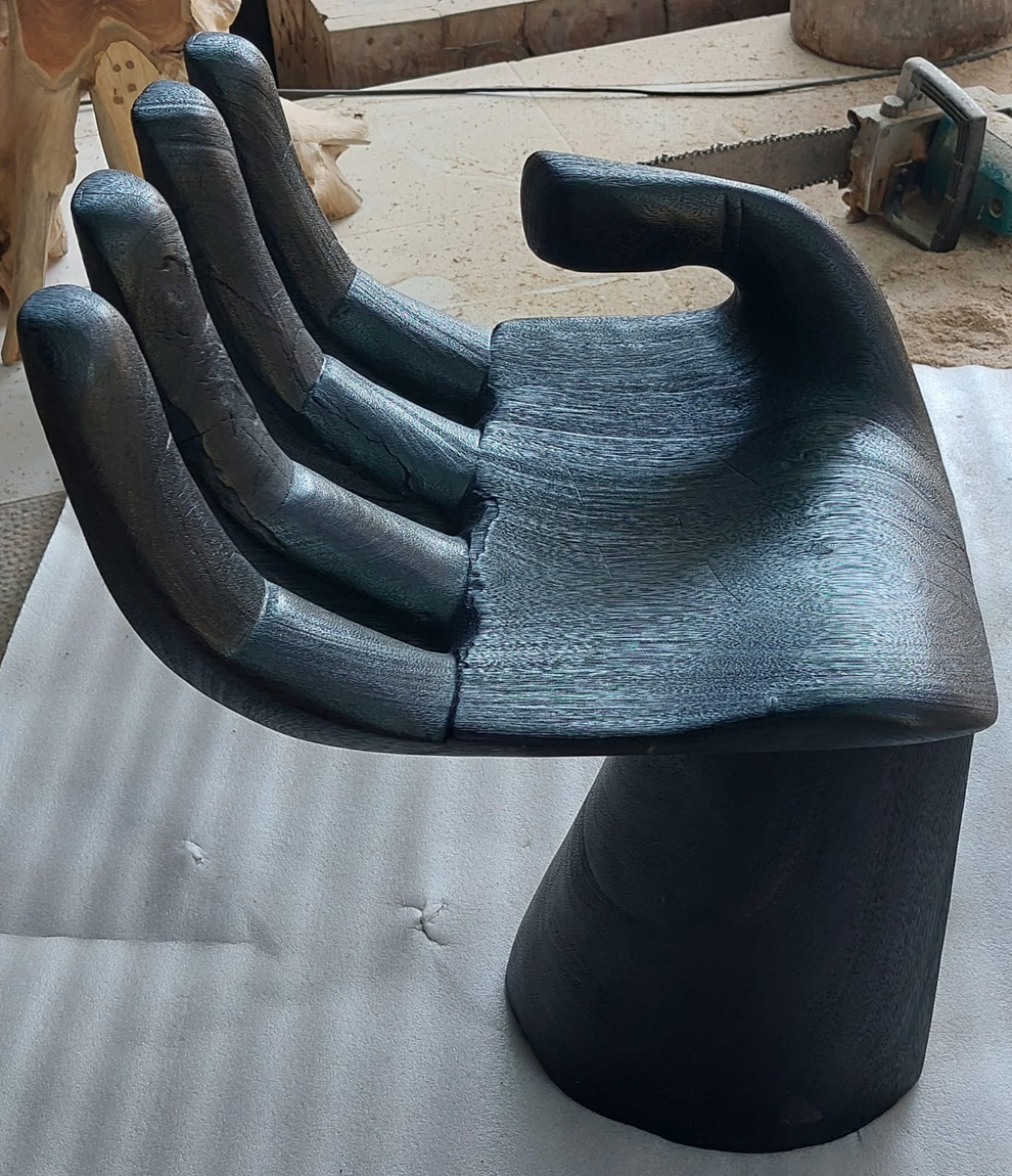 Black  Buddha Chair-Burnt Wood  Hand Shaped-Side Table /Occasional  Accent Chair | Accent Chairs | Modishstore-4