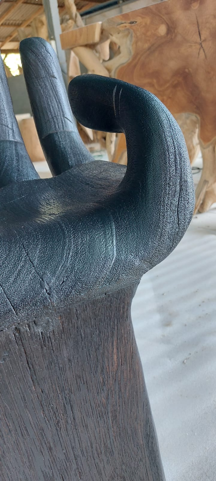 Black  Buddha Chair-Burnt Wood  Hand Shaped-Side Table /Occasional  Accent Chair | Accent Chairs | Modishstore-3