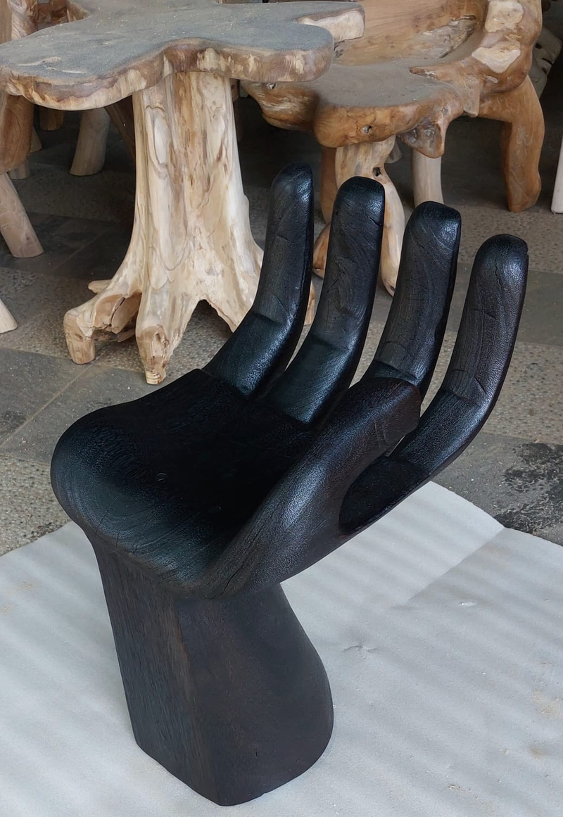 Black  Buddha Chair-Burnt Wood  Hand Shaped-Side Table /Occasional  Accent Chair | Accent Chairs | Modishstore-