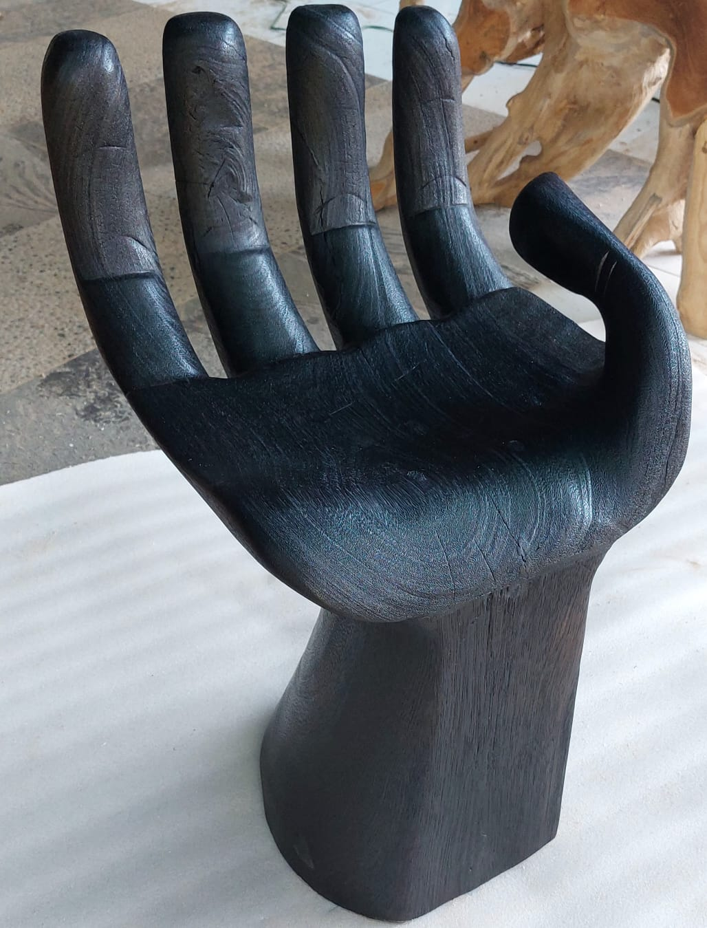 Black  Buddha Chair-Burnt Wood  Hand Shaped-Side Table /Occasional  Accent Chair | Accent Chairs | Modishstore-7
