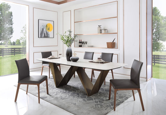 Modrest Melanie - Modern White Ceramic & Brushed Brown Dining Table | Modishstore | Dining Tables