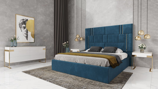 Modrest Adonis - Modern Blue Fabric Bed | Modishstore | Beds