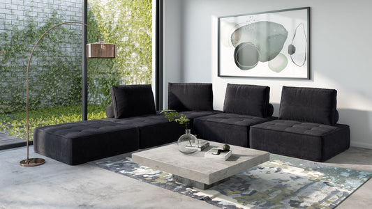 Divani Casa Nolden - Modern Black Fabric Sectional Sofa | Modishstore | Sofas