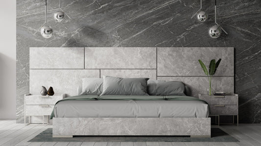Nova Domus Marbella - Italian Modern Grey Marble Bed w/ 2 Nightstands | Modishstore | Beds