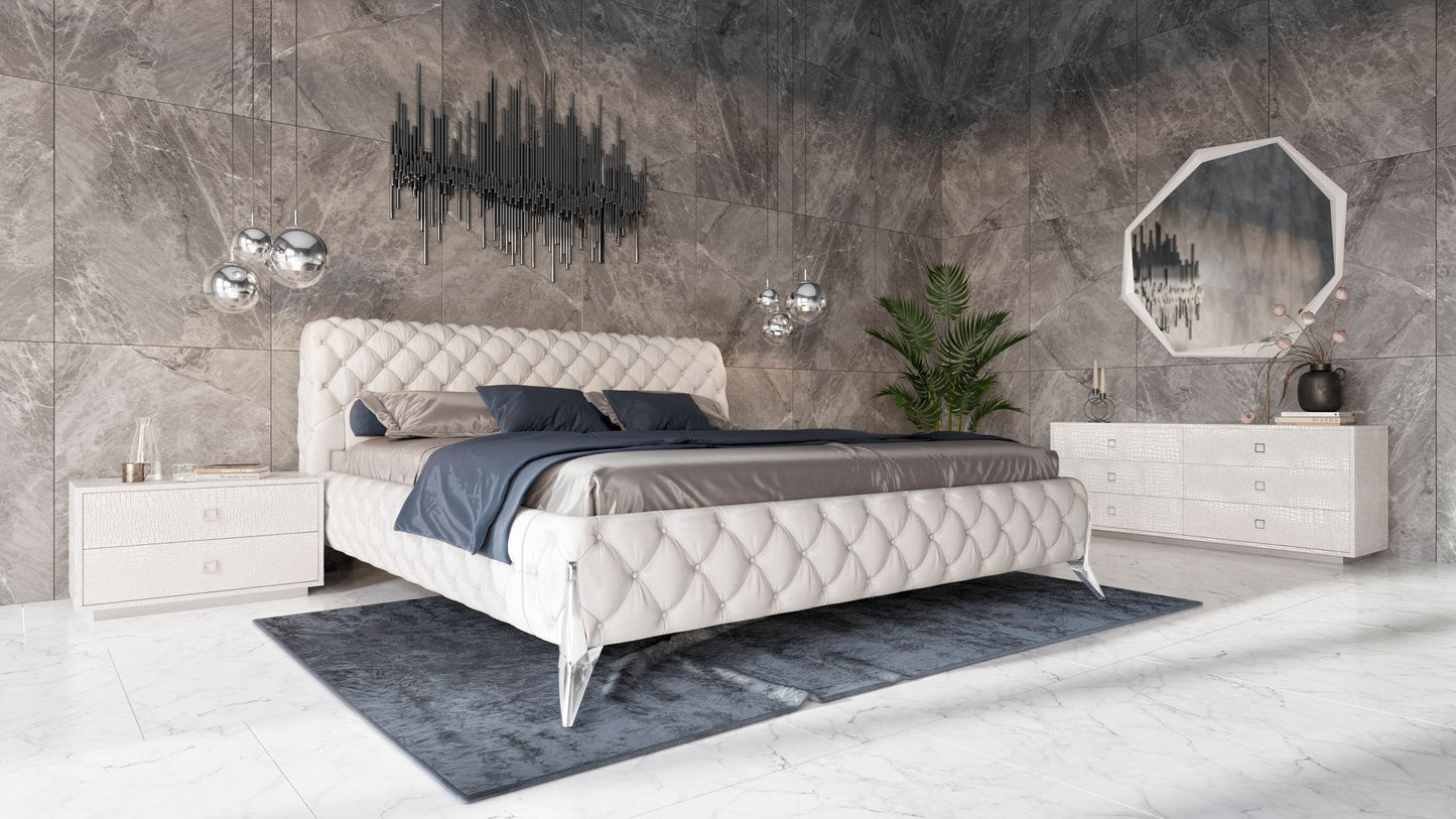 Modrest Legend Modern White Bonded Leather Bed | Modishstore | Beds
