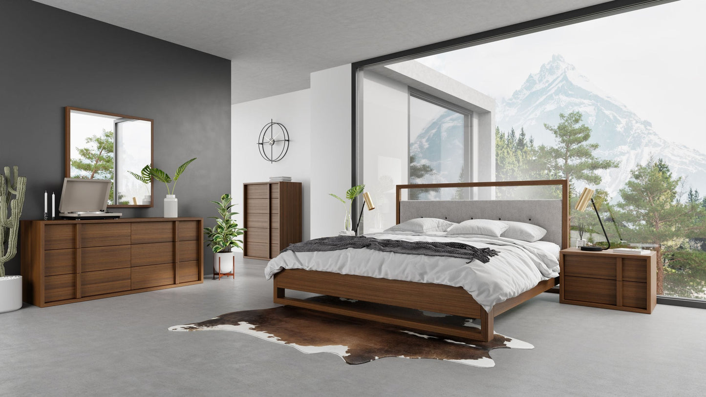 Nova Domus Falcor - Modern Grey Fabric & Walnut Veneer Bed-3