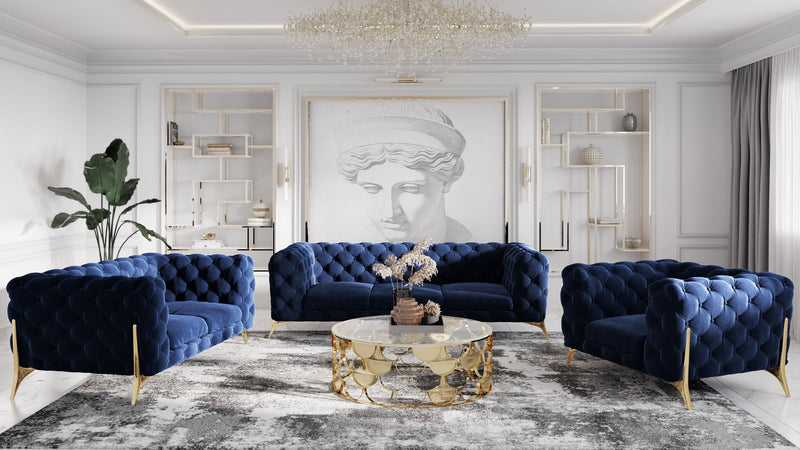 Divani Casa Sheila Modern Dark Blue Fabric Sofa Set | Sofas | Modishstore