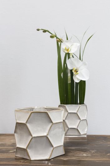 Jabi Ceramic Hexagonal Pattern Pot Set Of 4 By Accent Decor | Planters, Troughs & Cachepots | Modishstore - 2