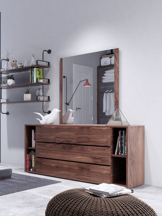 Vig Furniture Nova Domus Jagger Modern Walnut Dresser & Mirror Set | Modishstore | Mirrors