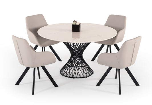 Modrest Joyce Modern Round White Cultured Marble Dining Table | Modishstore | Dining Tables