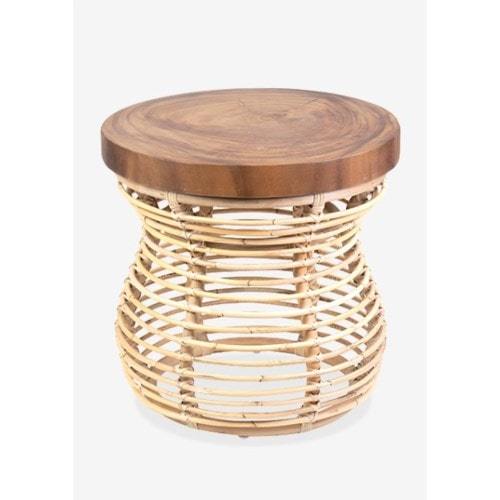 Orinda Rattan Side Table with Wood Top - Natural Set of 2 by Jeffan | Side Tables | Modishstore