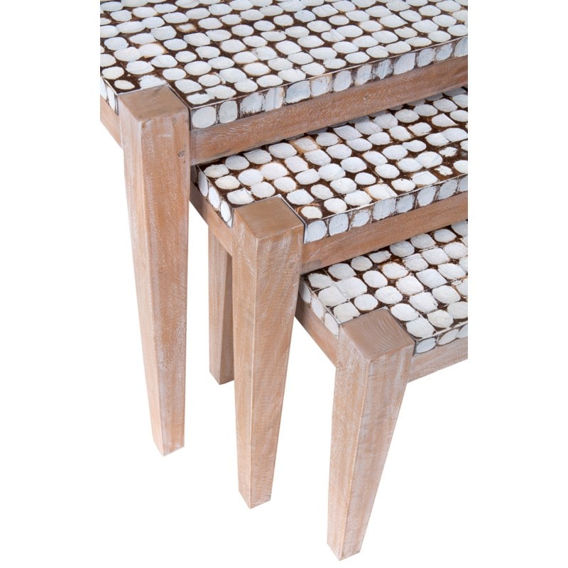 New Hampton nesting side table w/ cocomosaic accent set of 3-White Patina | Side Tables | Modishstore - 2