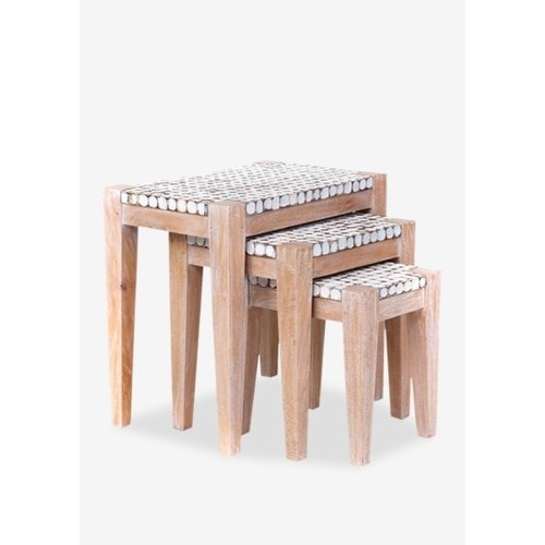 New Hampton nesting side table w/ cocomosaic accent set of 3-White Patina | Side Tables | Modishstore