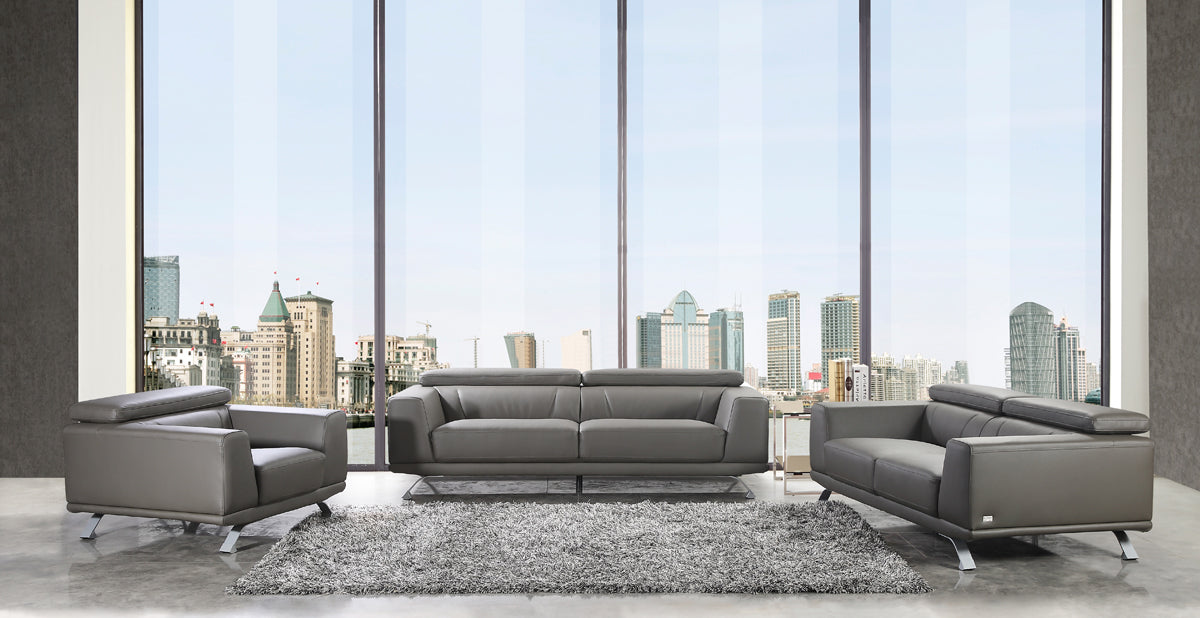 Divani Casa Brustle Modern Dark Grey Eco-Leather Sofa Set-2