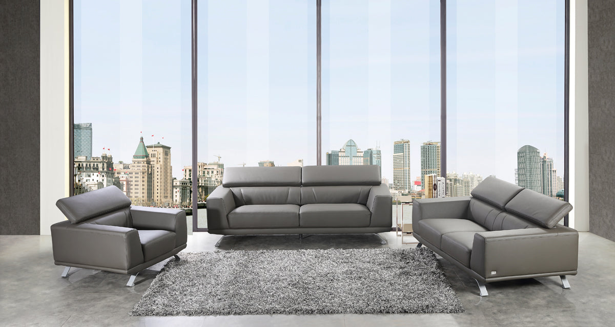 Divani Casa Brustle Modern Dark Grey Eco-Leather Sofa Set | Modishstore | Sofas
