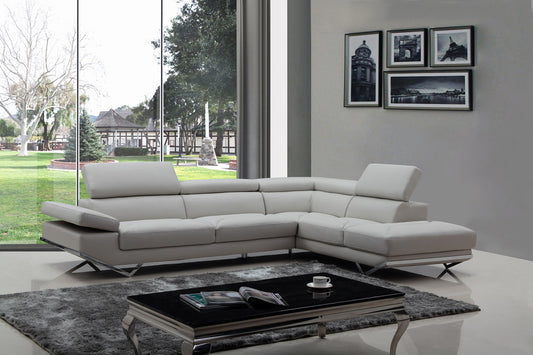 Divani Casa Quebec Modern Light Grey Eco-Leather Sectional Sofa | Modishstore | Sofas