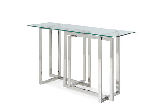 Modrest Valiant Modern Glass & Stainless Steel Console Table | Modishstore | Console Tables