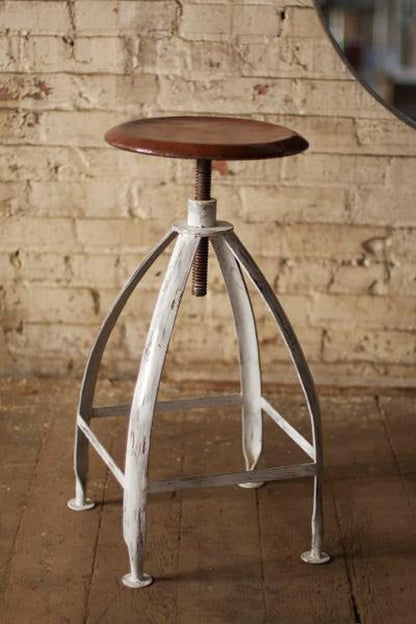 Kalalou Metal Stool With Adjustable Top - Rust Seat With Antique White Base-2
