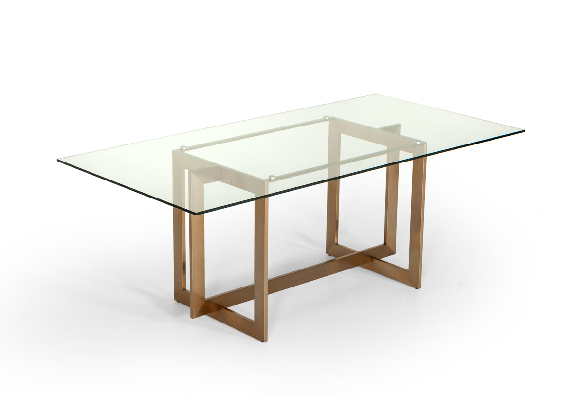 Modrest Keaton Modern Glass & Brass Dining Table | Dining Tables | Modishstore - 3
