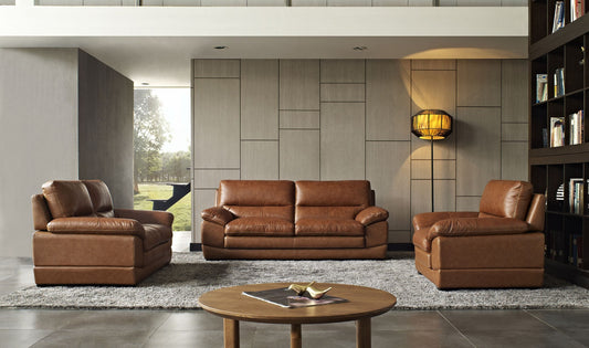 Divani Casa Kendrick - Traditional Modern Cognac Leather Sofa Set | Sofas | Modishstore