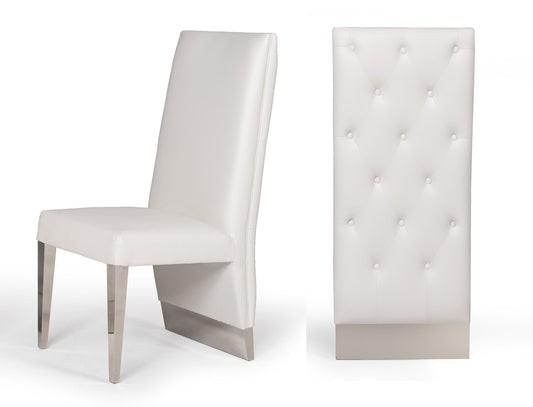 Modrest Kilson Modern White Leatherette & Stainless Steel Dining Chair (Set of 2) | Dining Chairs | Modishstore
