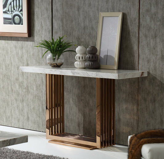 Modrest Kingsley Modern Marble & Rosegold Console Table | Console Tables | Modishstore