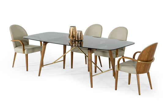 Modrest Kipling - Modern Smoked Glass & Walnut Large Dining Table | Modishstore | Dining Tables