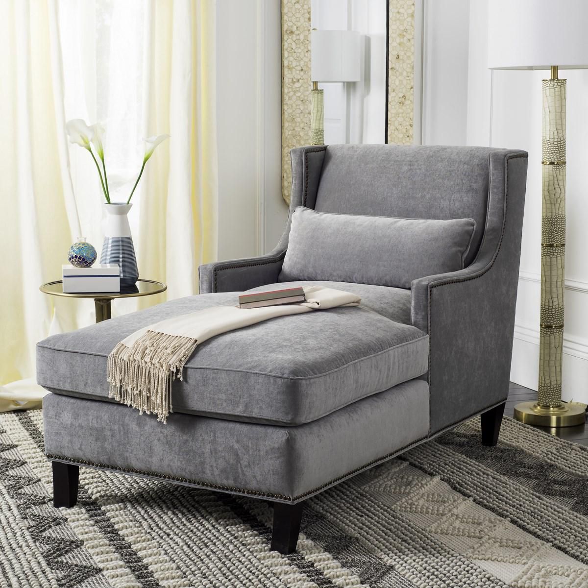 Safavieh Vitali Studded Chaise - Gray | Lounge Chairs | Modishstore