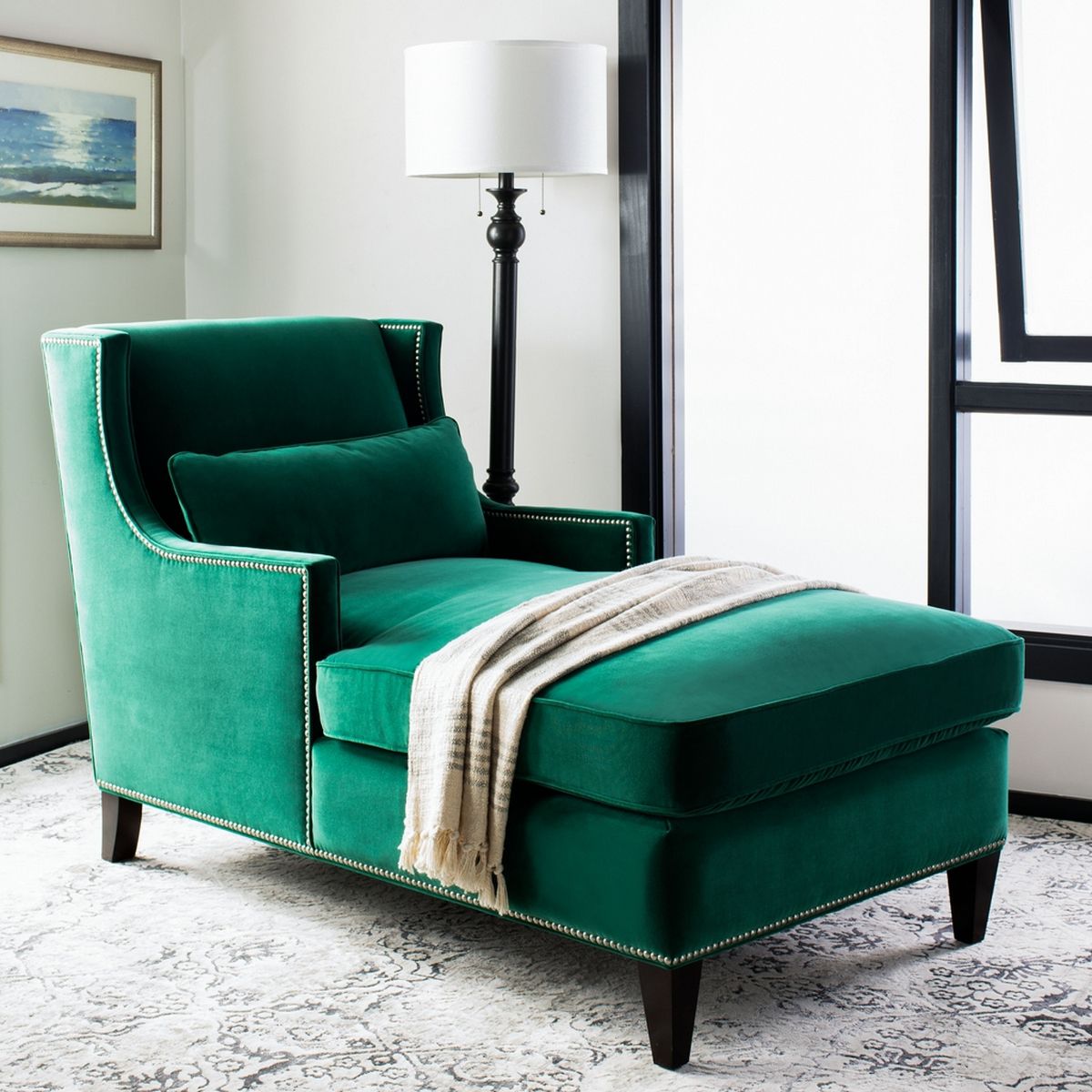 Safavieh Vitali Studded Chaise - Hunter Green | Lounge Chairs | Modishstore