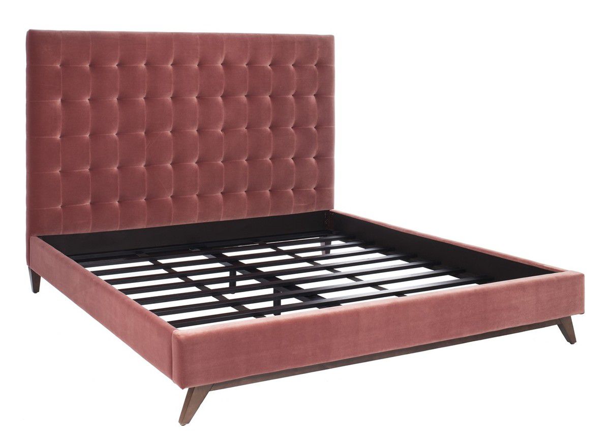 Safavieh Tsarina Velvet Tufted Bed - Dark Rose Pink | Beds | Modishstore - 4